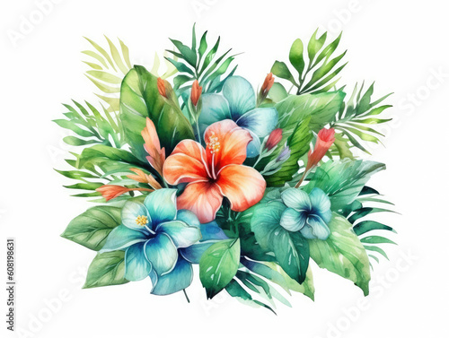 watercolor colorful flowers, botanic watercolor, floral illustration