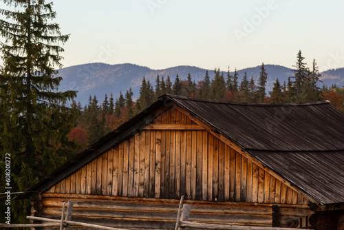 Wallpaper Mural Traditional wooden mountain hut, farm building in the Ukrainian Carpathians Torontodigital.ca