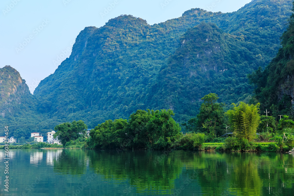 Karst mountain and river natural landscape in Guilin, Guangxi, China.