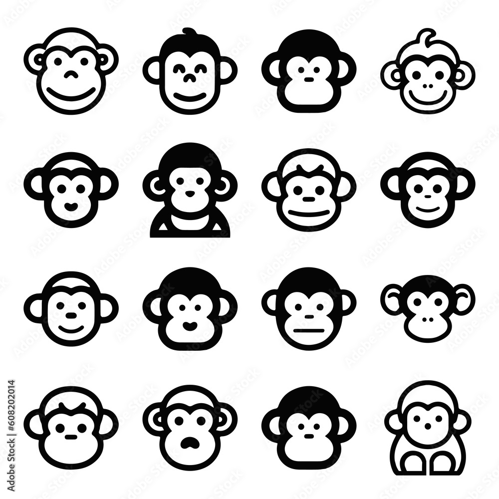 Fototapeta premium Cartoon monkey face line icon