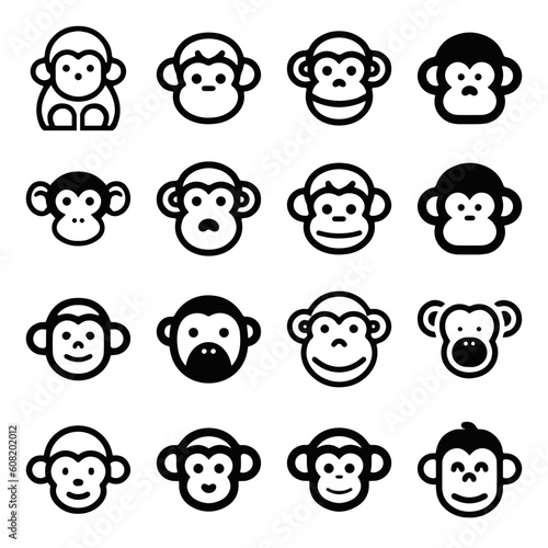 Cartoon monkey face line icon