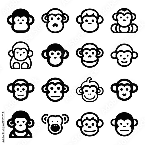 Cartoon monkey face line icon