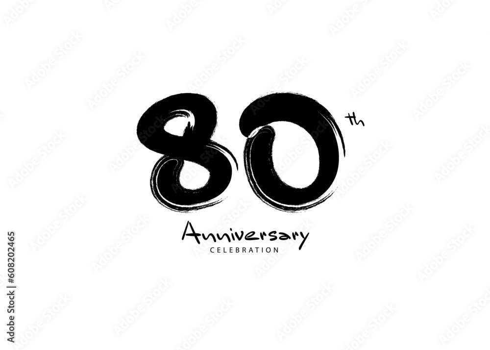 80 Years Anniversary Celebration logo black paintbrush vector, 80 number logo design, 80th Birthday Logo, happy Anniversary, Vector Anniversary For Celebration, poster, Invitation Card 80 Years Anniversary Celebration logo black paintbrush vector, 80 number logo design, 80th Birthday Logo, happy Anniversary, Vector Anniversary For Celebration, poster, Invitation Card