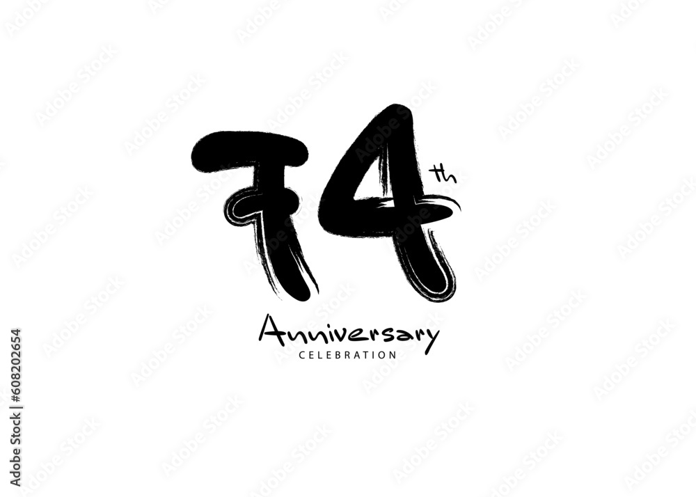 74 Years Anniversary Celebration logo black paintbrush vector, 74 number logo design, 74th Birthday Logo, happy Anniversary, Vector Anniversary For Celebration, poster, Invitation Card 74 Years Anniversary Celebration logo black paintbrush vector, 74 number logo design, 74th Birthday Logo, happy Anniversary, Vector Anniversary For Celebration, poster, Invitation Card