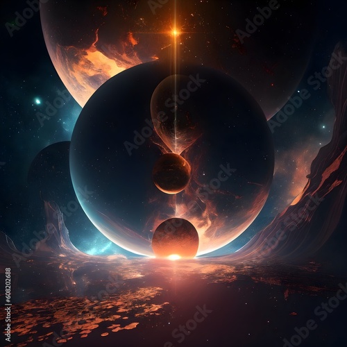 deep dark space within the earths surface with orbs background pattern, created by Generative AI.