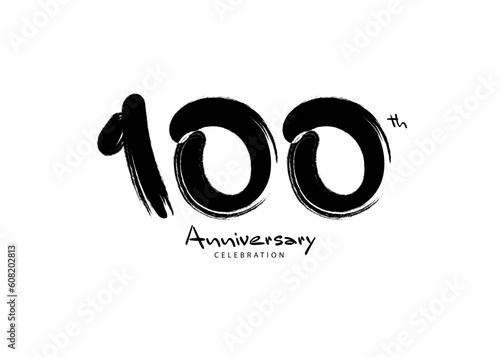 100 Years Anniversary Celebration logo black paintbrush vector, 100 number logo design, 100th Birthday Logo, happy Anniversary, Vector Anniversary For Celebration, poster, Invitation Card