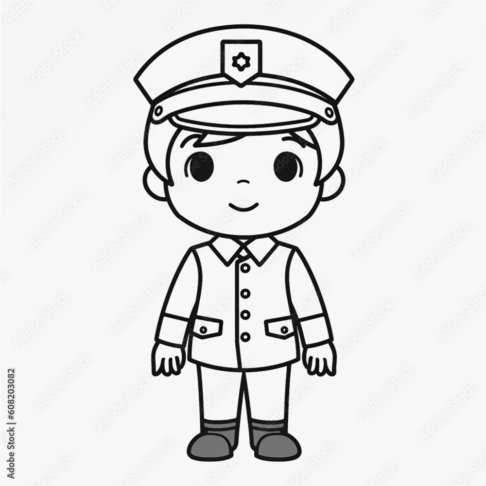 Cute Policeman Coloring Page: Simple Black and White Illustration for Kids Cute Policeman Coloring Page: Simple Black and White Illustration for Kids
