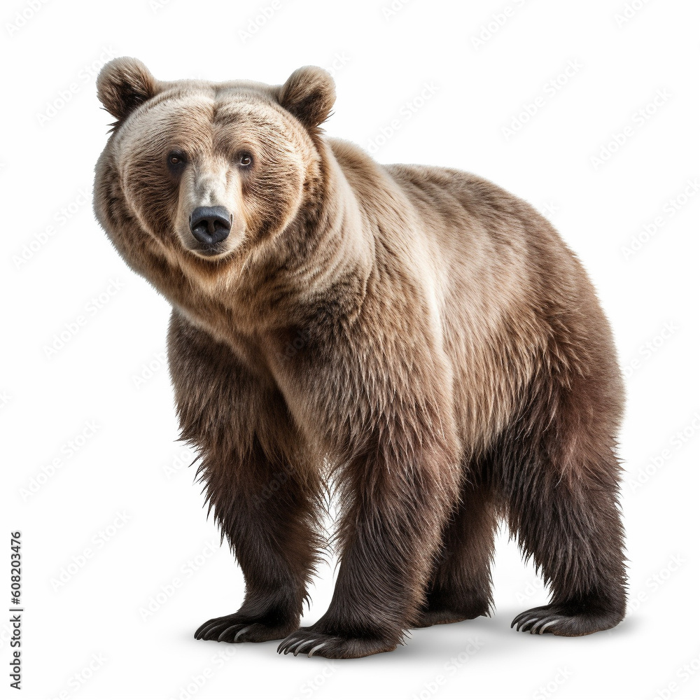 Obraz premium 熊 （ヒグマ グリズリー） 白背景 AI生成画像 ジェネレーティブAI