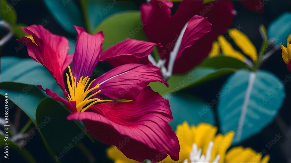 Red and yellow flowers macro concept, Generative ai Red and yellow flowers macro concept, Generative ai