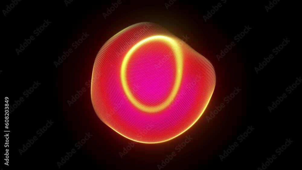 Fire red 3D sphere with moving waving pixelated surface on black background. Abstract visualization of soundwaves, data protection or artificial intelligence. Seamless loop animation of ethereal waves Fire red 3D sphere with moving waving pixelated surface on black background. Abstract visualization of soundwaves, data protection or artificial intelligence. Seamless loop animation of ethereal waves
