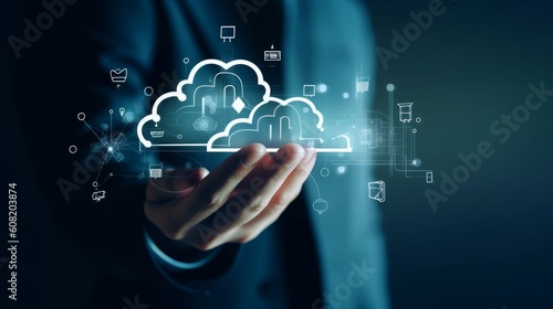 Wallpaper Mural business people touching on cloud computing diagram. Cloud technology. Data storage. Networking and internet service concept. online data management system, information system for, Generative AI Torontodigital.ca