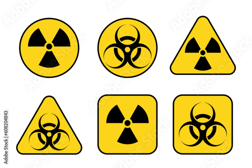 Danger signs vector icon set. Radioactive, biohazard warning symbol. Caution label