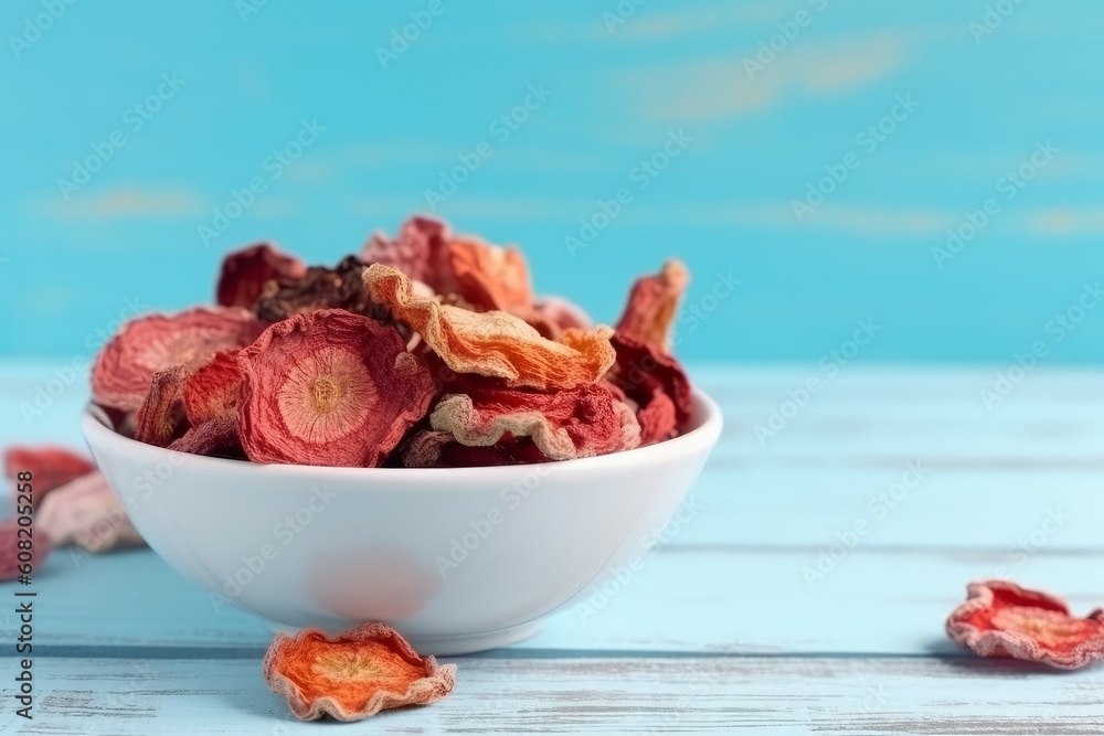 Bowl dried strawberries food. Generate Ai Bowl dried strawberries food. Generate Ai