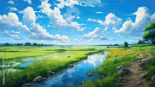 Beautiful Sea Nature With Anime Style Landscape Illustration Generative AI