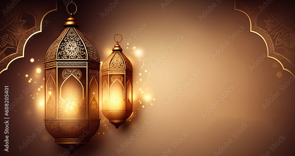islamic background with moon lanterns and mosque for ramadan eid ul fitr and eid al adha eid milad muharram generative ai islamic background with moon lanterns and mosque for ramadan eid ul fitr and eid al adha eid milad muharram generative ai