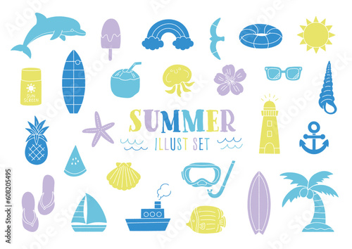 夏の海をイメージした手書きイラスト／ベクター