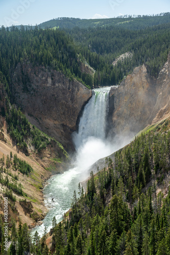 Upper Yellowstone Falls Tumbles Over Cliff in Summer