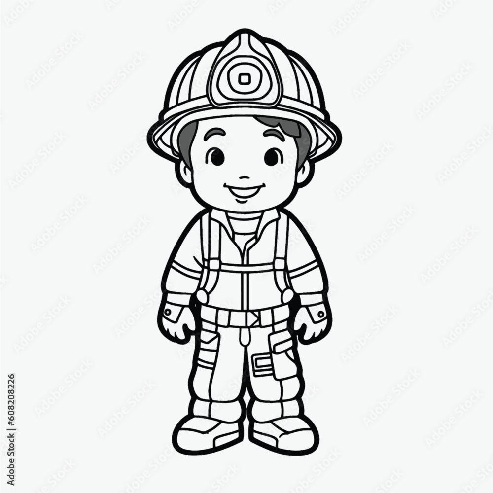 Kids Coloring Page: Beautiful Firefighter with Crisp Lines and Simple Shapes Kids Coloring Page: Beautiful Firefighter with Crisp Lines and Simple Shapes