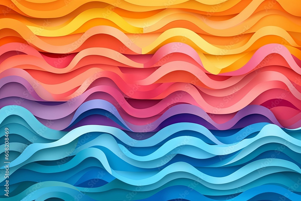 Vibrant paper art style shapes arranged in the form of a pride rainbow, representing inclusivity and diversity. background layers. Vector illustration. Generative Ai