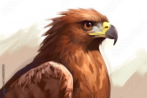 A bald eagle or hawk flying with wings spread mascot. Neural network AI generated photo