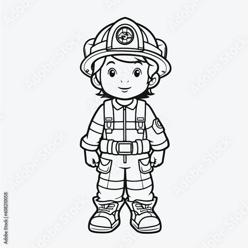 Beautiful Firefighter Coloring Page: Simple Black and White Illustration for Kids