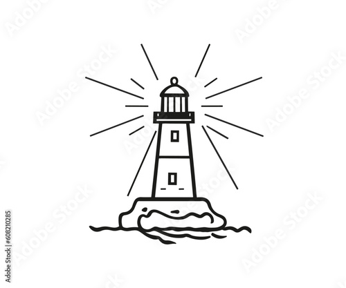 Lighthouse beacon tower sunset view illustration vector image