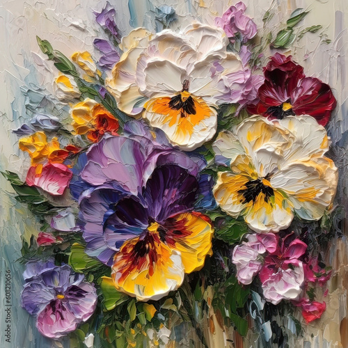 Wallpaper Mural Oil painting of pansy flower created with Generative AI technology Torontodigital.ca