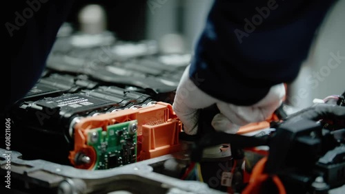 Close up of manufacturing car parts. Automobile industry. Car factory assembly line engineering 