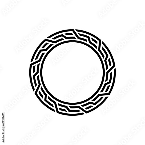Unique black and white oriental, medieval inspired circle ornamental ring suit for artwork display, circle mirror border novelty and logo