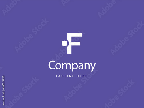 Capital F letter logo design with Purplish Blue background, F type logo with dot, creative letter F logo design template