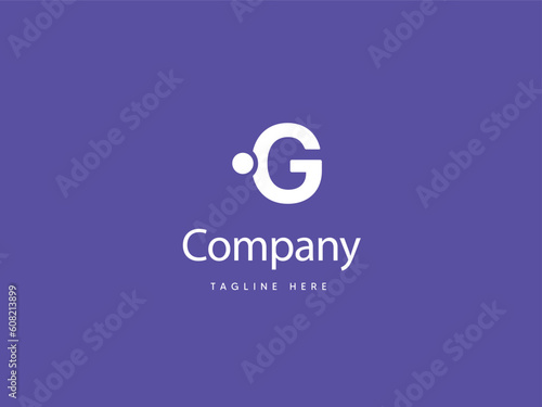 Capital G letter logo design with Purplish Blue background, G type logo with dot, creative letter G logo design template