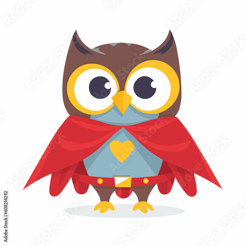 Superhero owl, sticker clipart for kids, simple and cute. vector art