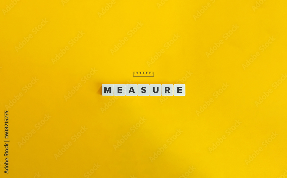 Measure Word and Concept Image. Letter Tiles on Yellow Background. Minimal Aesthetics. - obrazy, fototapety, plakaty 