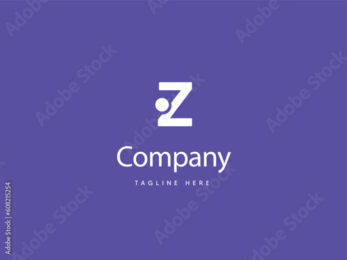 Capital Z letter logo design with Purplish Blue background, Z type logo with dot, creative letter Z logo design template