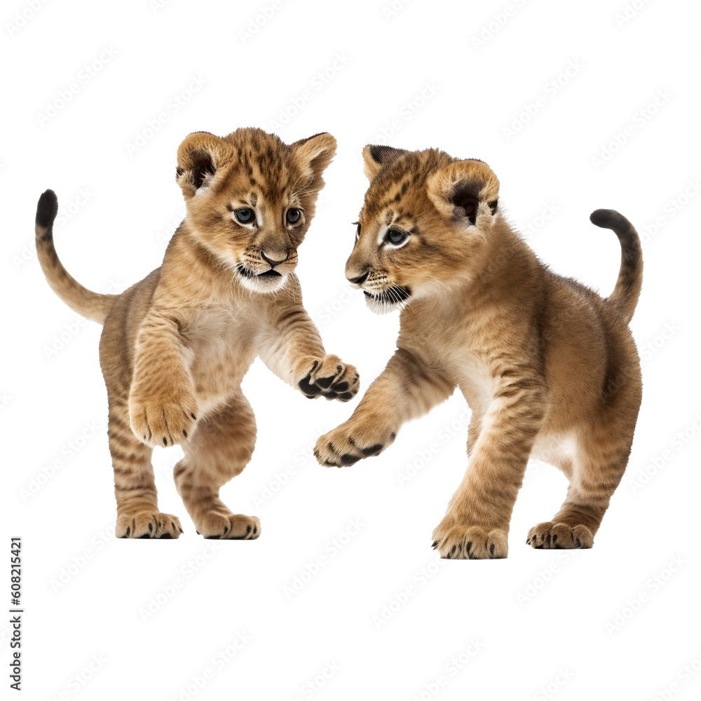 Fototapeta premium lion cubs playing transparent background