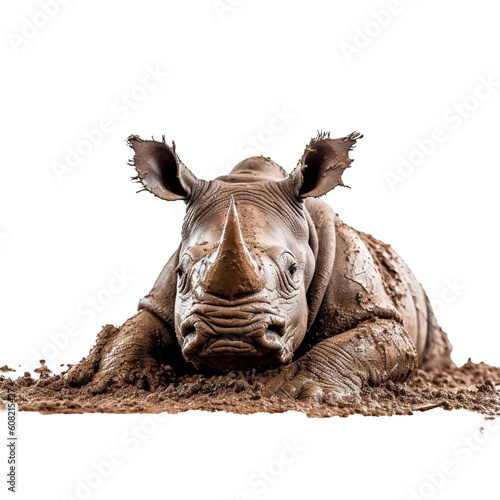 rhinoceros wallowing in mud transparent background