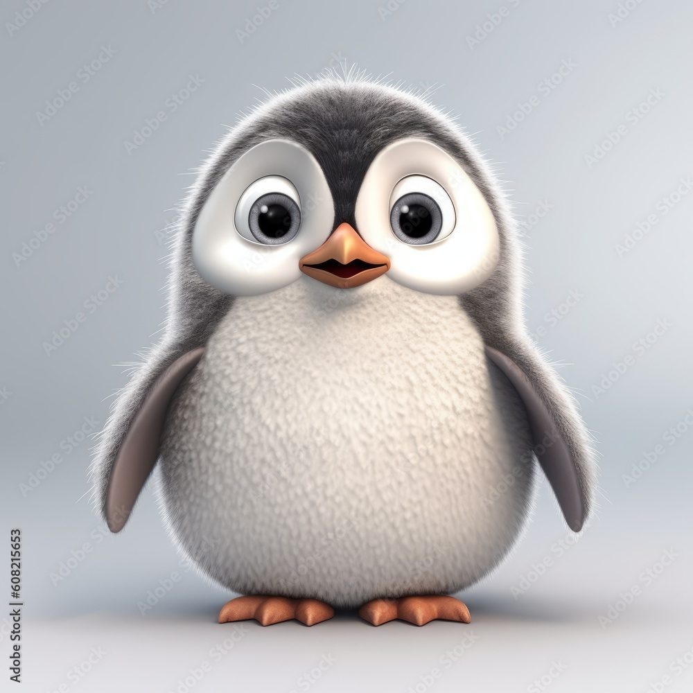 Naklejka premium Penguin, cute furry animal. Beautiful illustration picture. Generative AI