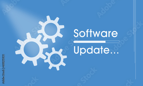 Software update sign with wheel icons and text. Software Update concept web vector illustration. Update pattern for software, pc or any technology system.