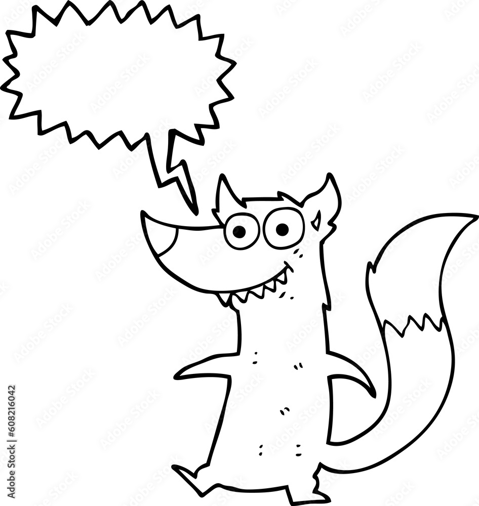 Naklejka premium freehand drawn speech bubble cartoon little wolf