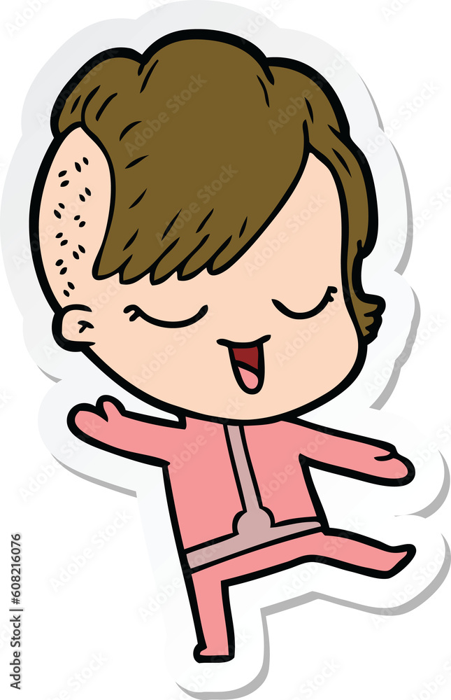 sticker of a happy cartoon girl