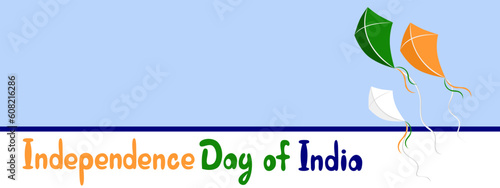 Independence Day of India banner with kites in national flag colours. Lettering. Colourful vector flat illustrations