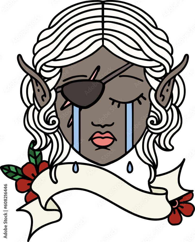 Retro Tattoo Style crying elf rogue character face Retro Tattoo Style crying elf rogue character face