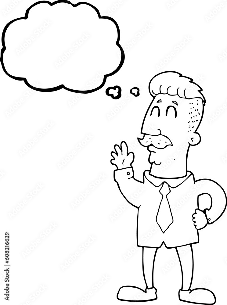 freehand drawn thought bubble cartoon office man waving freehand drawn thought bubble cartoon office man waving