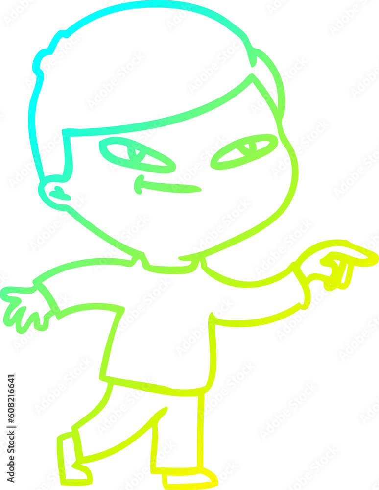 cold gradient line drawing of a cartoon pointing man cold gradient line drawing of a cartoon pointing man