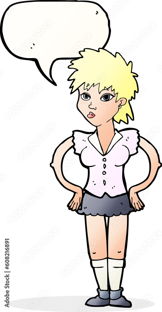 cartoon woman with hands on hips with speech bubble cartoon woman with hands on hips with speech bubble