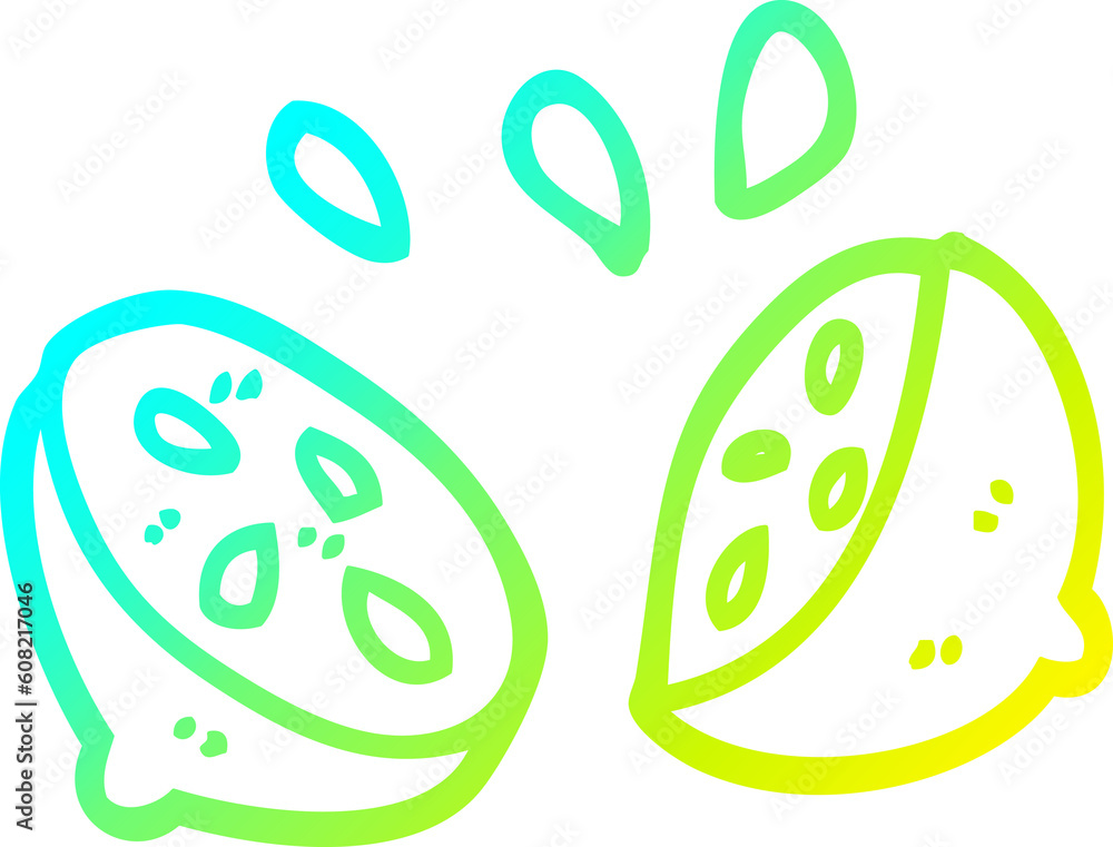 cold gradient line drawing of a cartoon halved lime cold gradient line drawing of a cartoon halved lime
