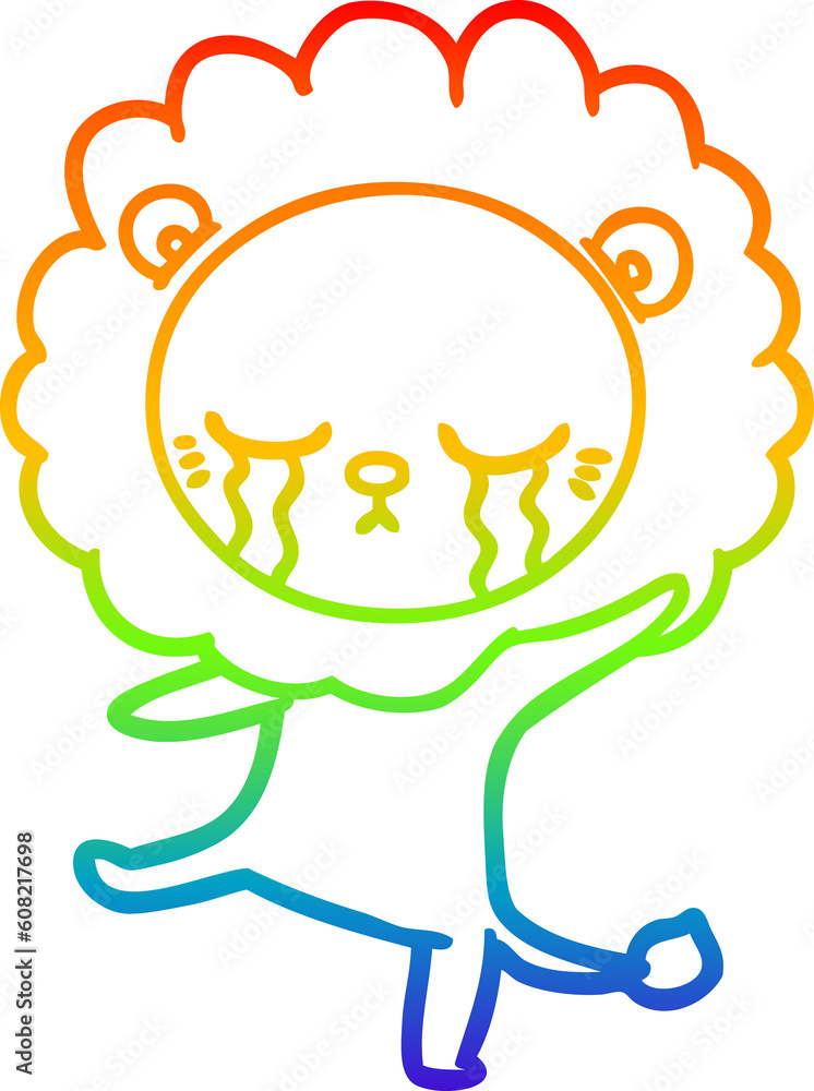 rainbow gradient line drawing of a crying cartoon lion rainbow gradient line drawing of a crying cartoon lion