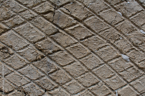 Part of an old destroyed abandoned wall. Closeup. Abstract background.