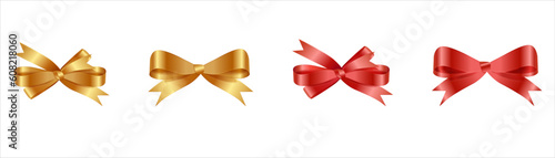 Red bow and gold bow. 3D