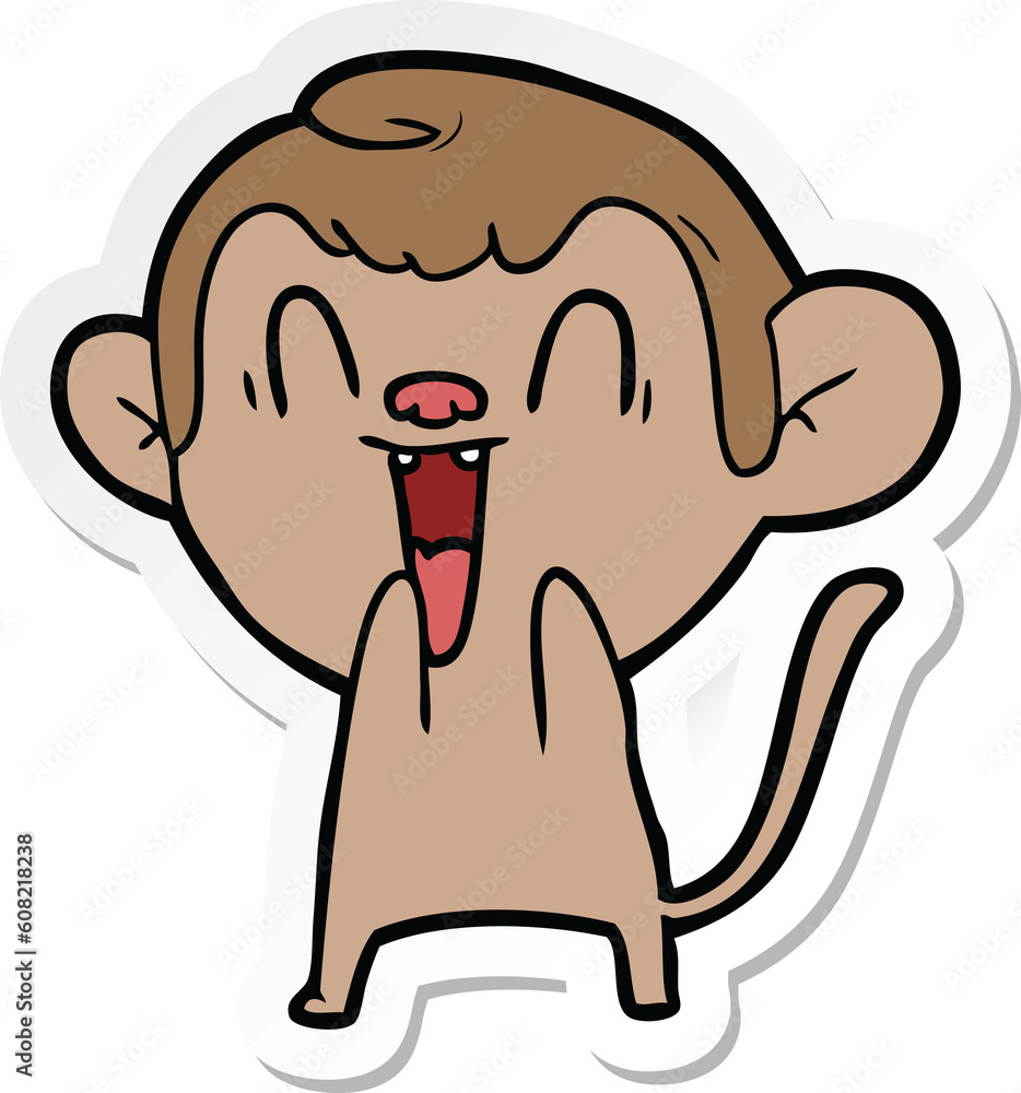 sticker of a cartoon laughing monkey sticker of a cartoon laughing monkey